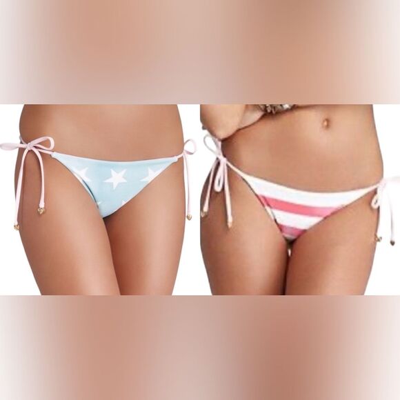 WILDFOX Swim American Girl Bikini Bottom Reversible Swimsuit Rare Vintage Flag M - Picture 1 of 16